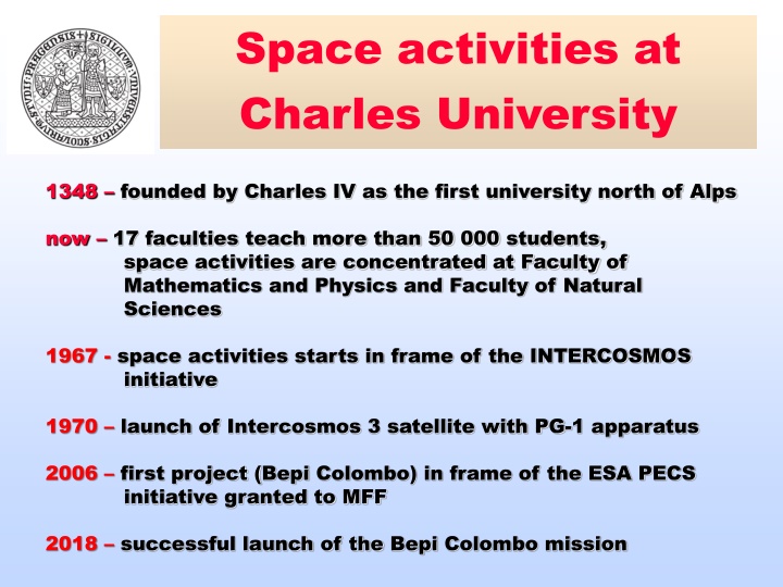 space activities at charles university