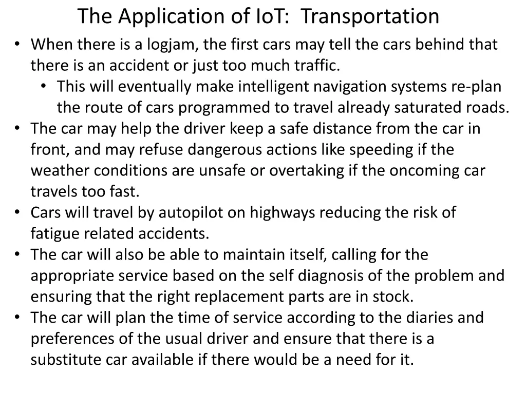 the application of iot transportation when there