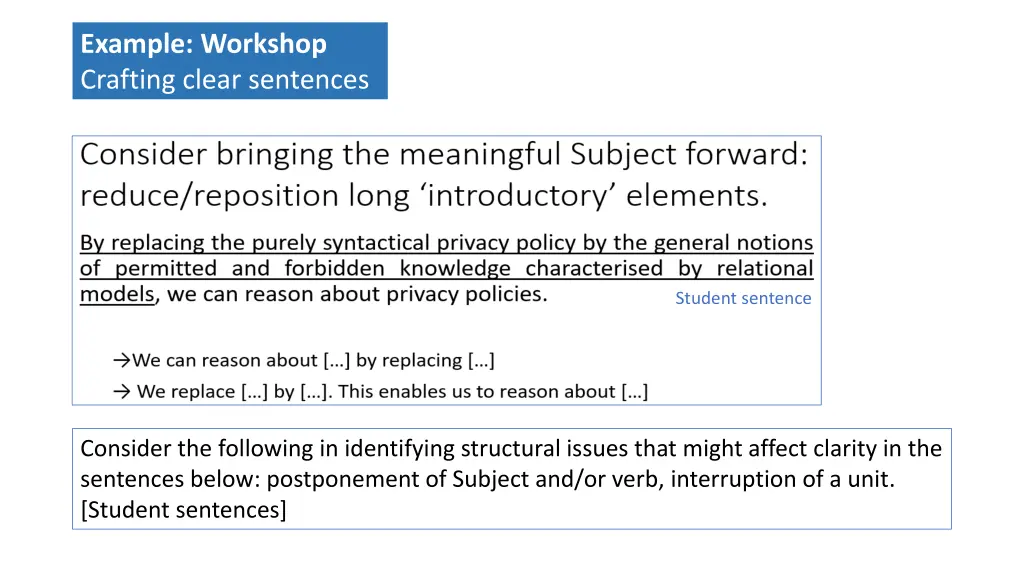 example workshop crafting clear sentences 1