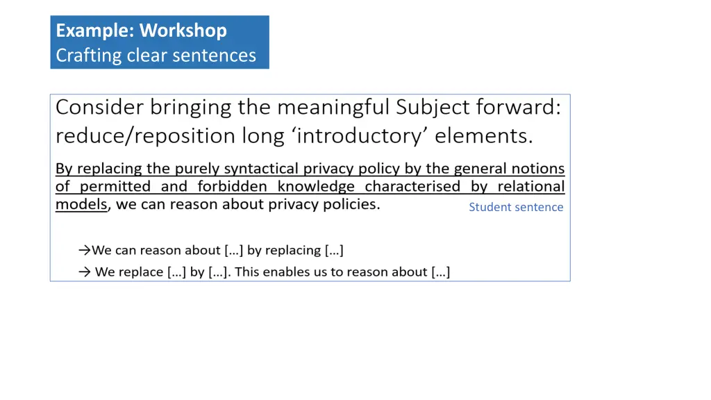 example workshop crafting clear sentences