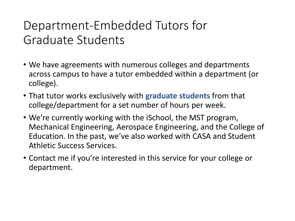 department embedded tutors for graduate students