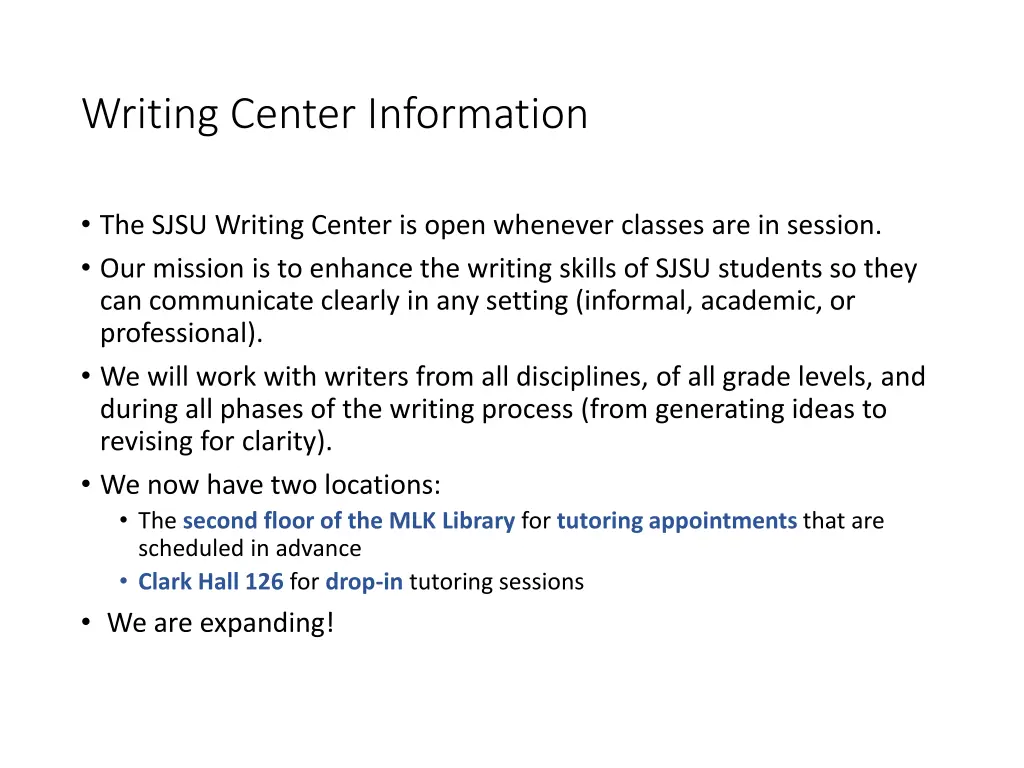 writing center information