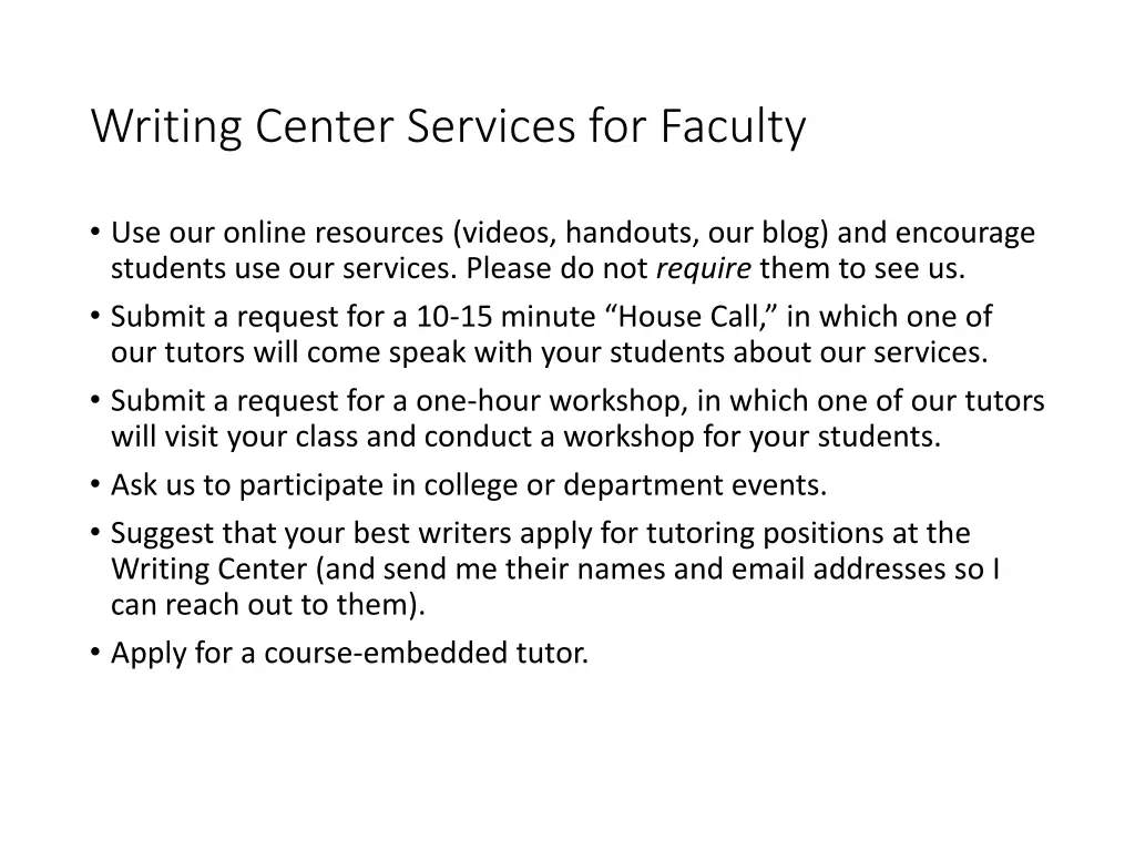 writing center services for faculty