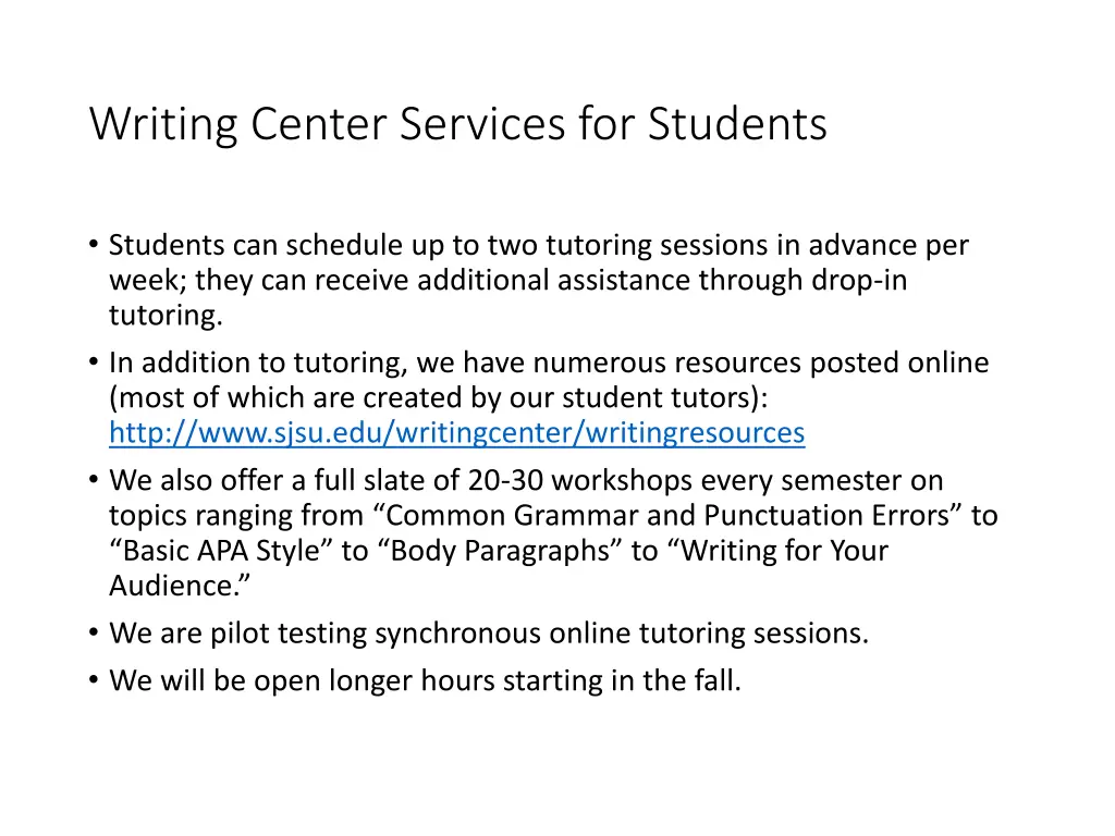 writing center services for students