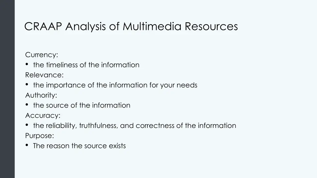 craap analysis of multimedia resources