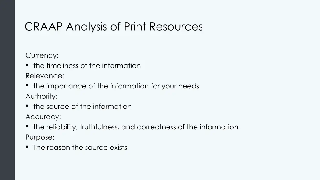 craap analysis of print resources