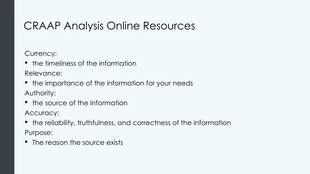 craap analysis online resources