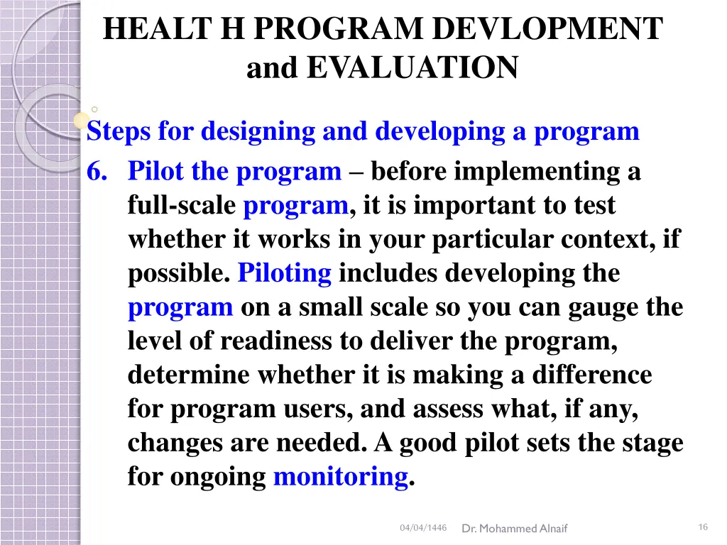 healt h program devlopment and evaluation 13