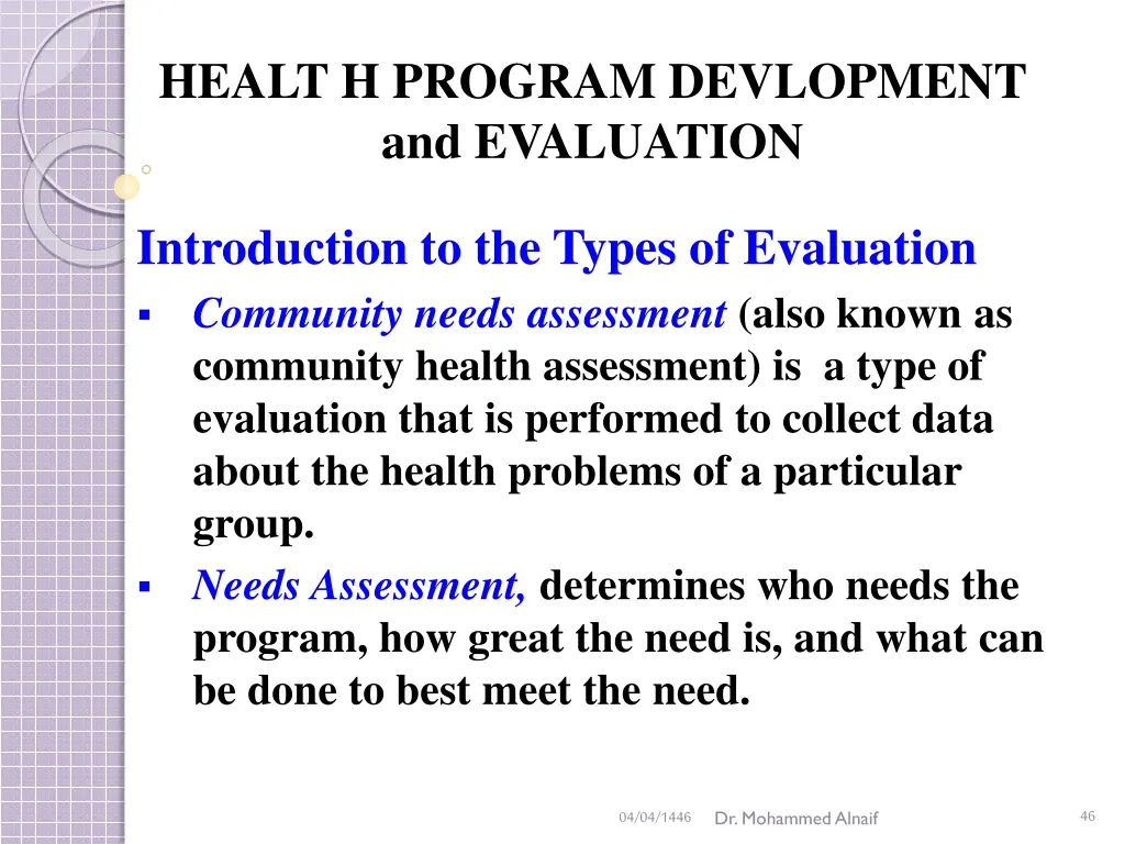 healt h program devlopment and evaluation 40