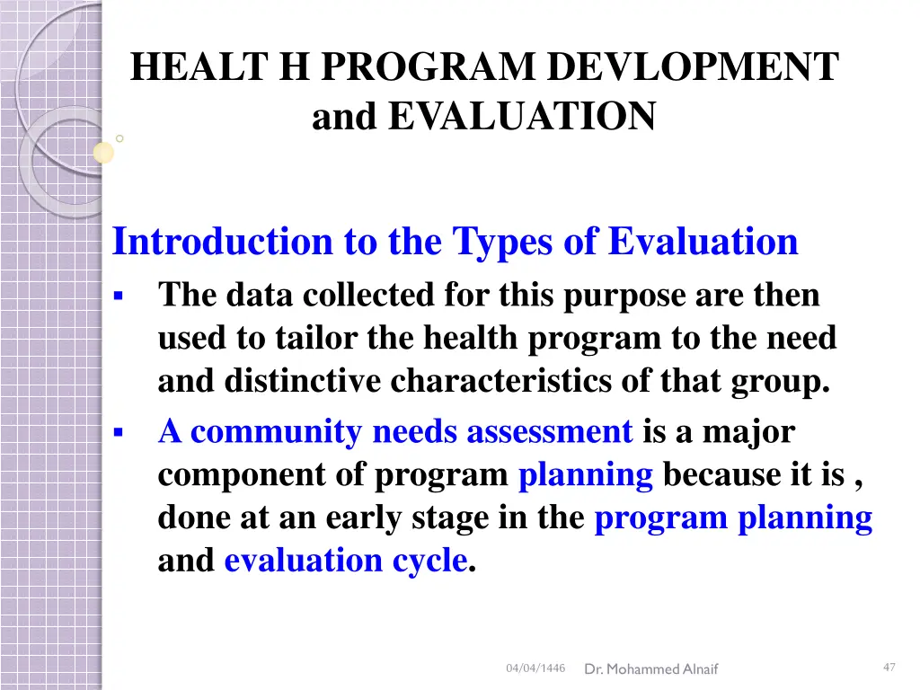 healt h program devlopment and evaluation 41