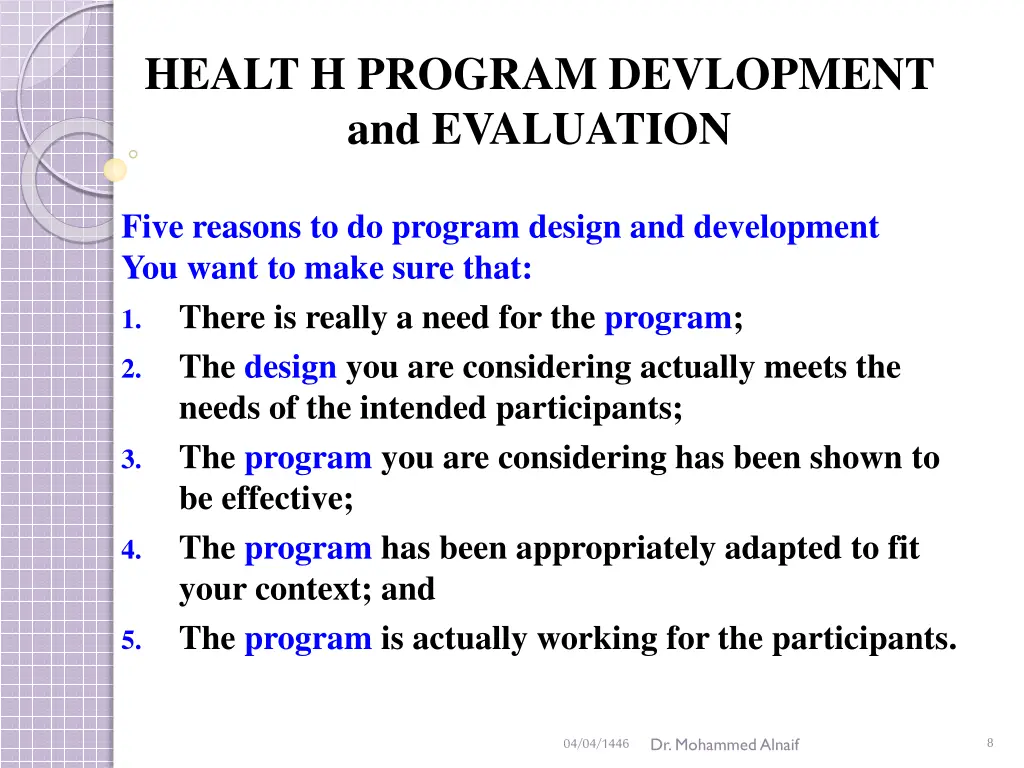 healt h program devlopment and evaluation 5