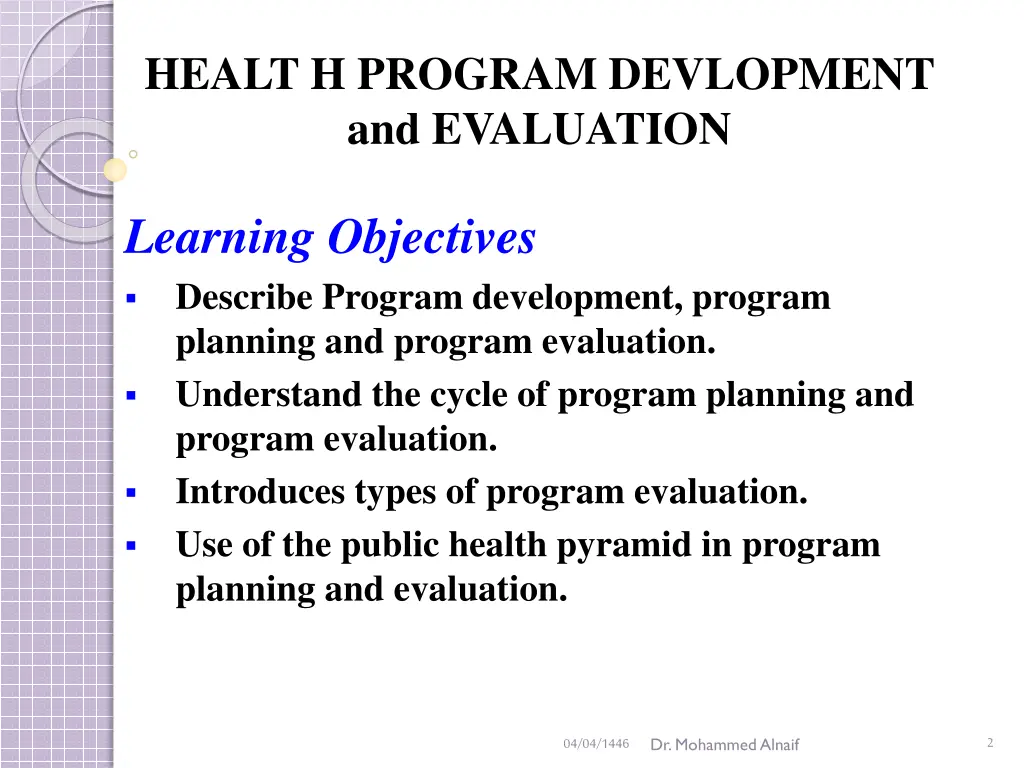 healt h program devlopment and evaluation