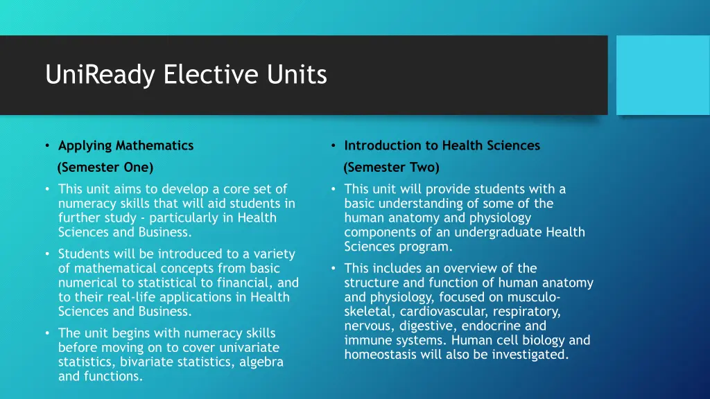 uniready elective units