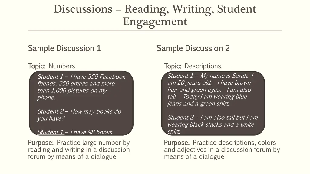 discussions reading writing student engagement