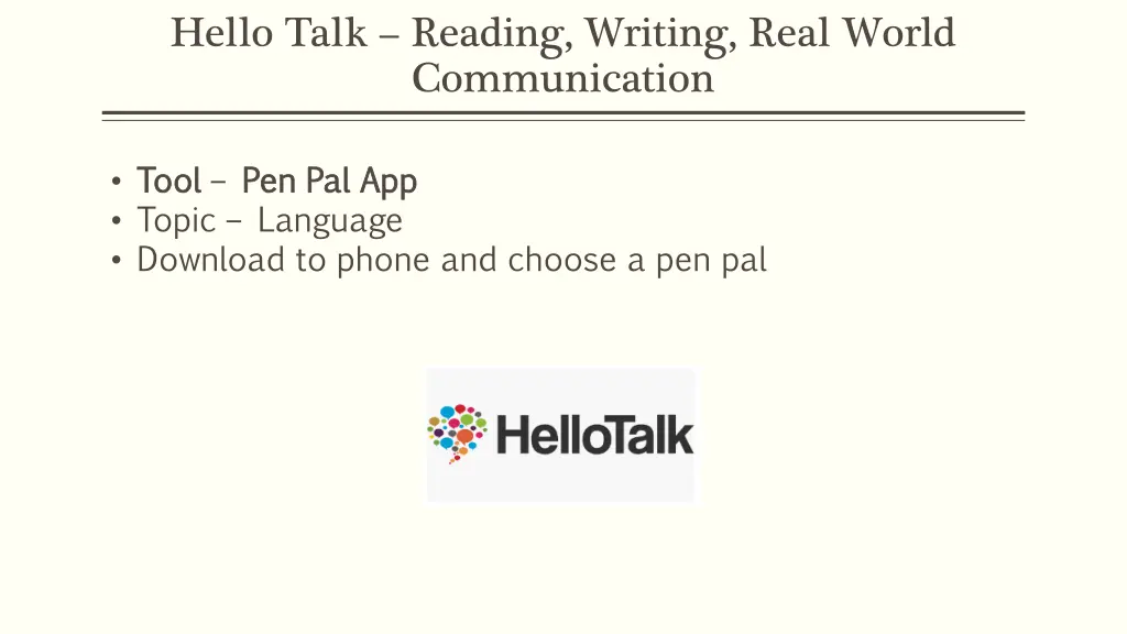 hello talk reading writing real world