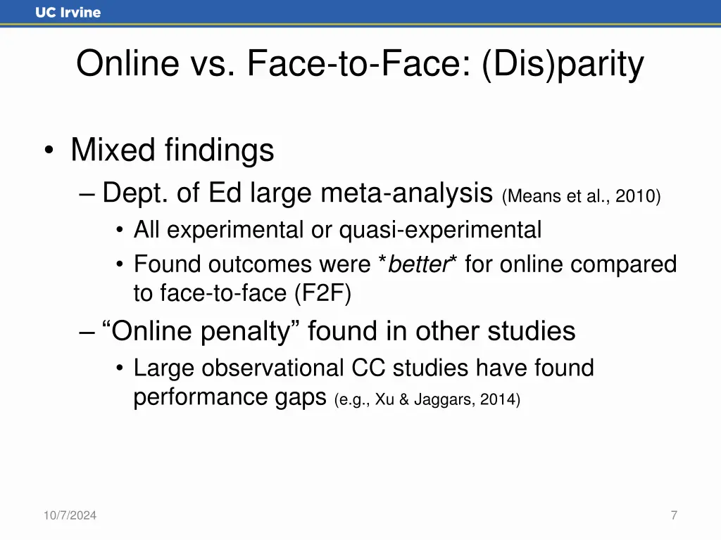 online vs face to face dis parity