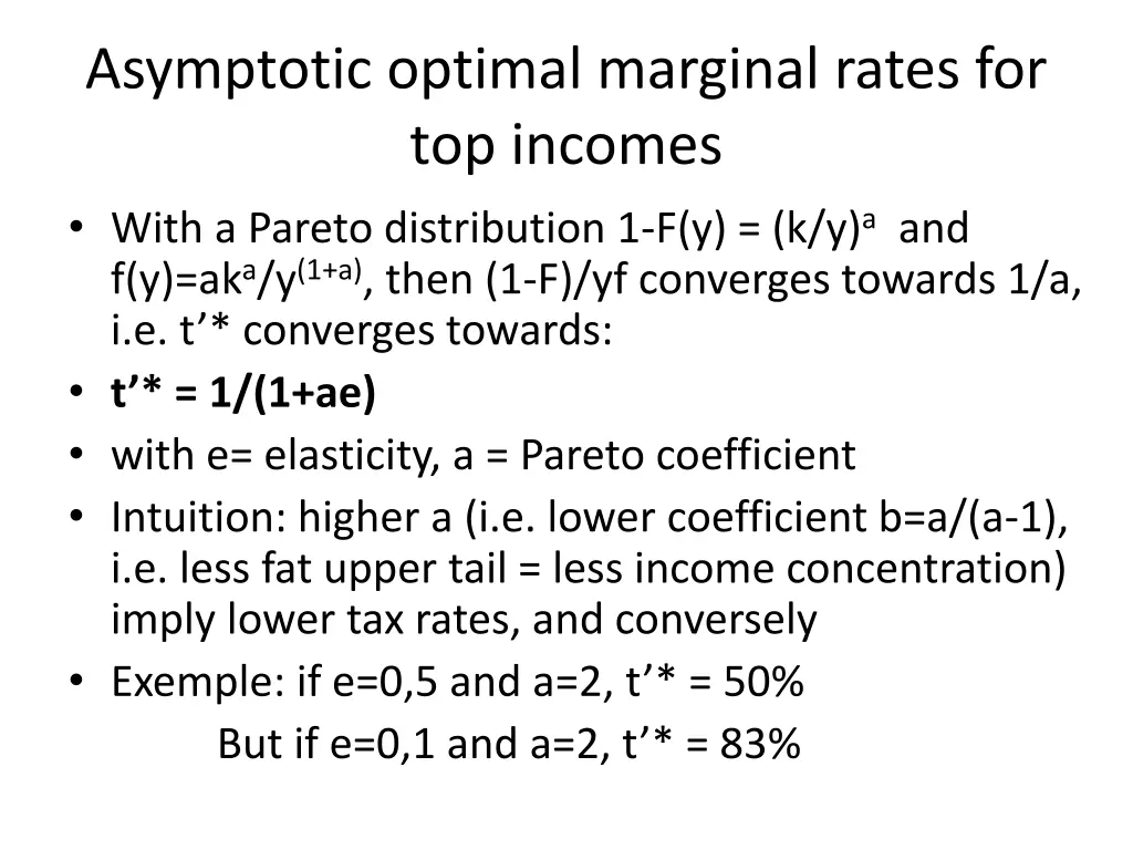 asymptotic optimal marginal rates for top incomes