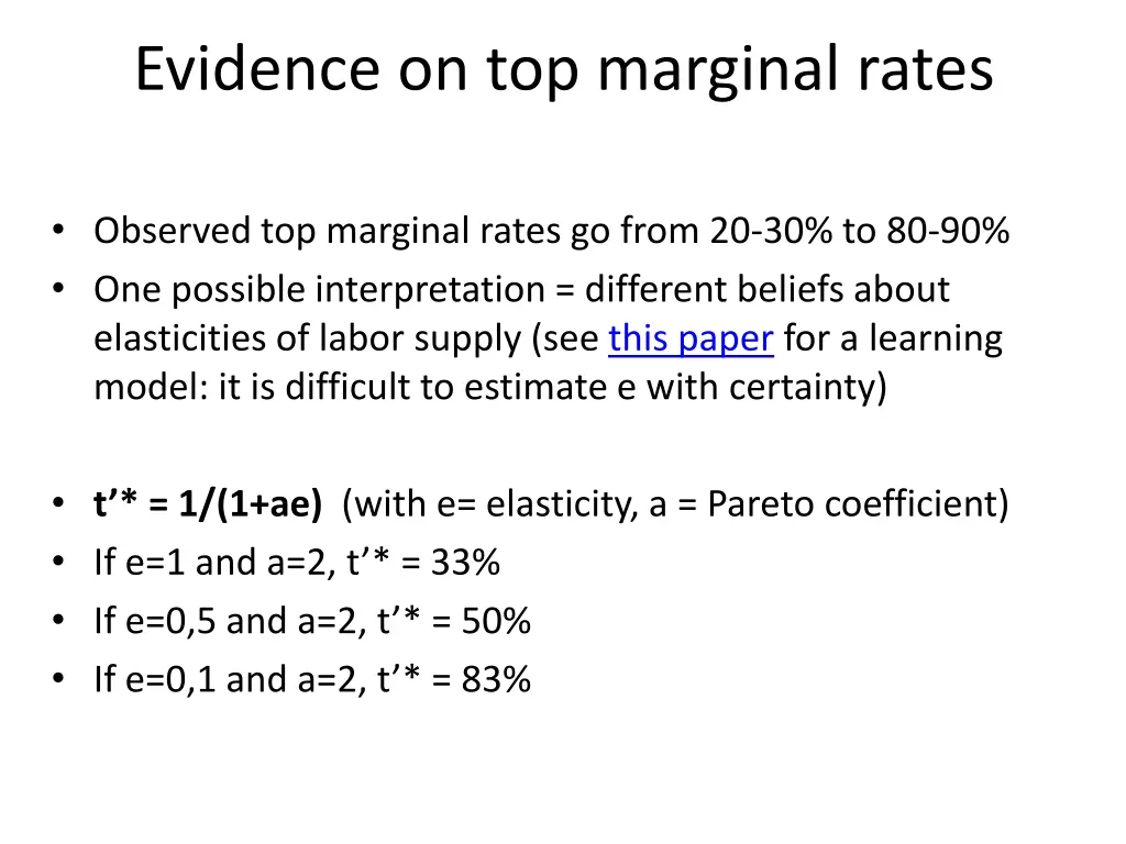 evidence on top marginal rates