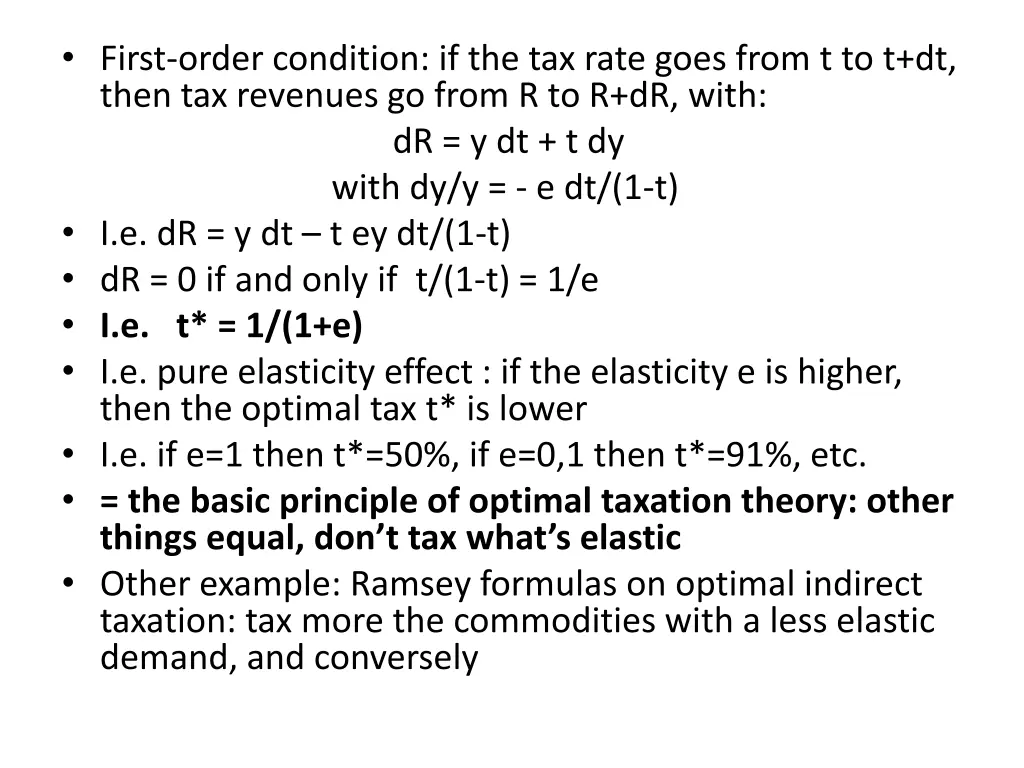 first order condition if the tax rate goes from