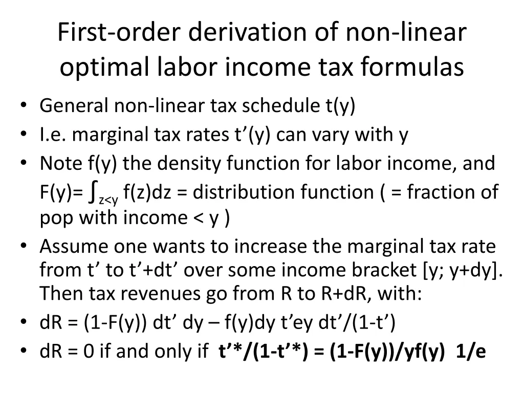 first order derivation of non linear optimal