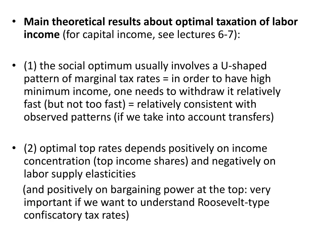 main theoretical results about optimal taxation