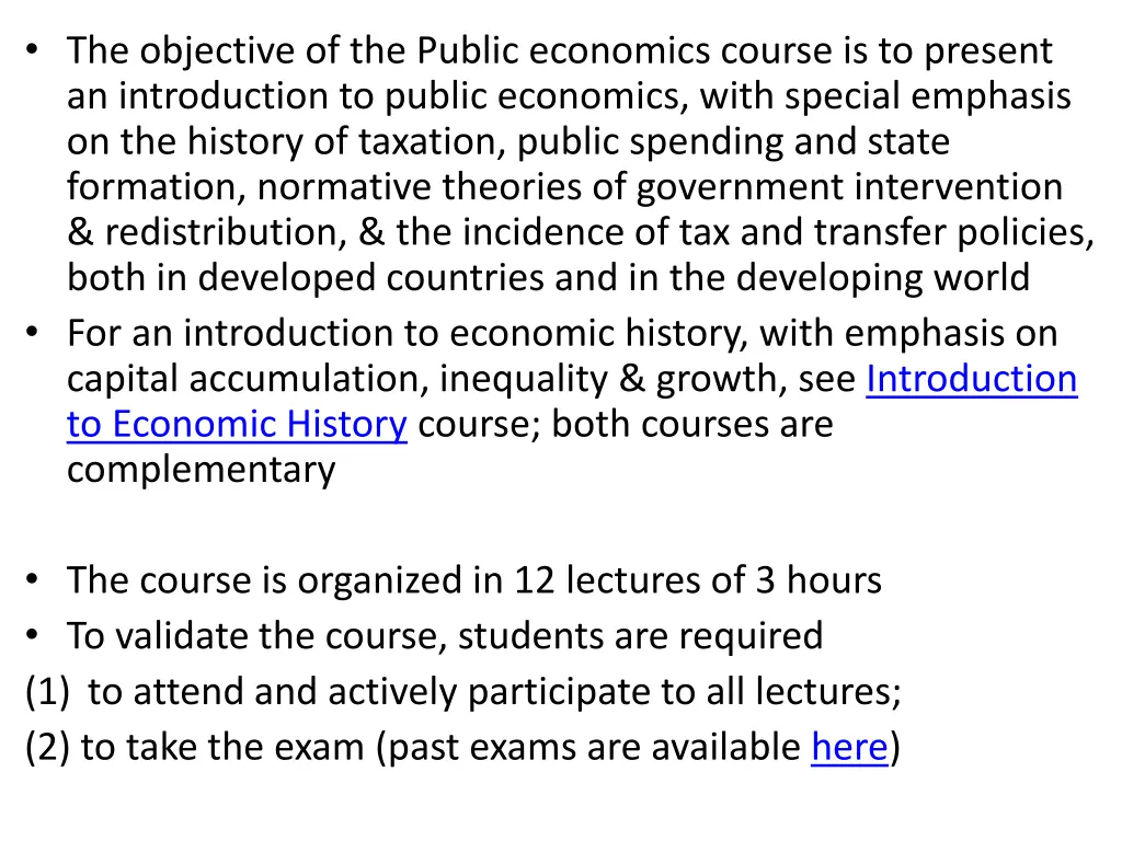 the objective of the public economics course