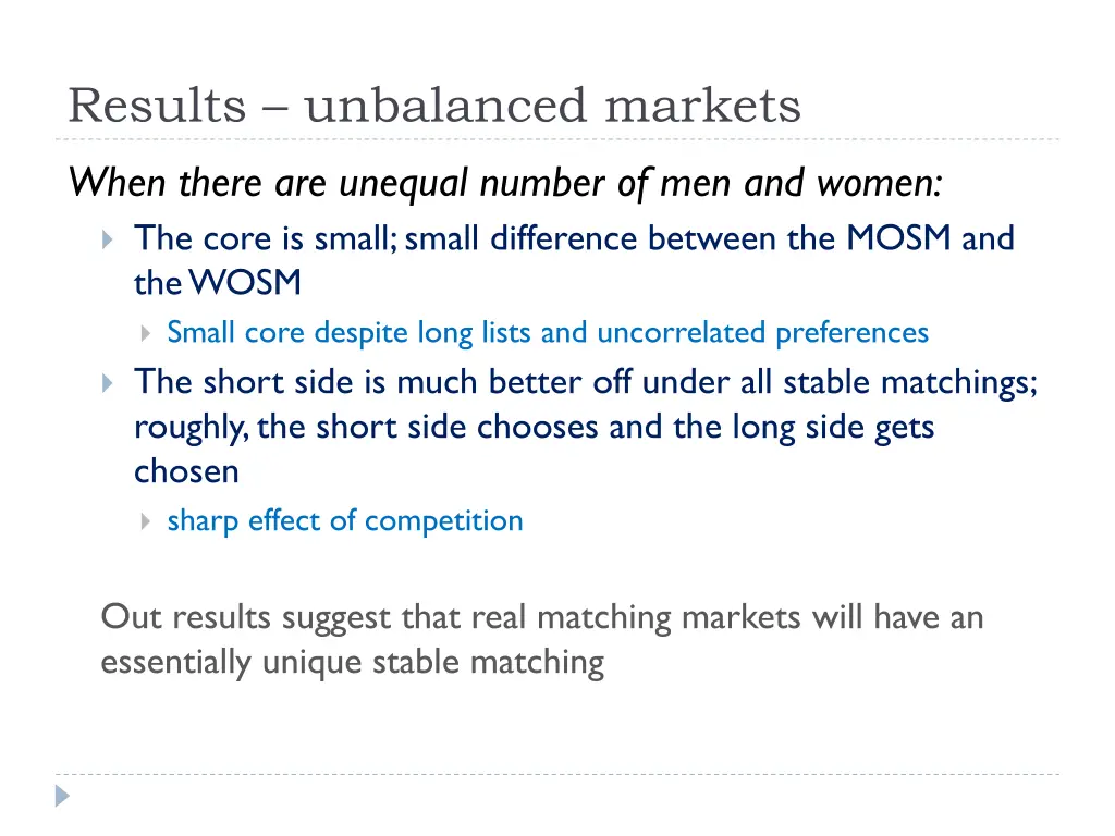 results unbalanced markets