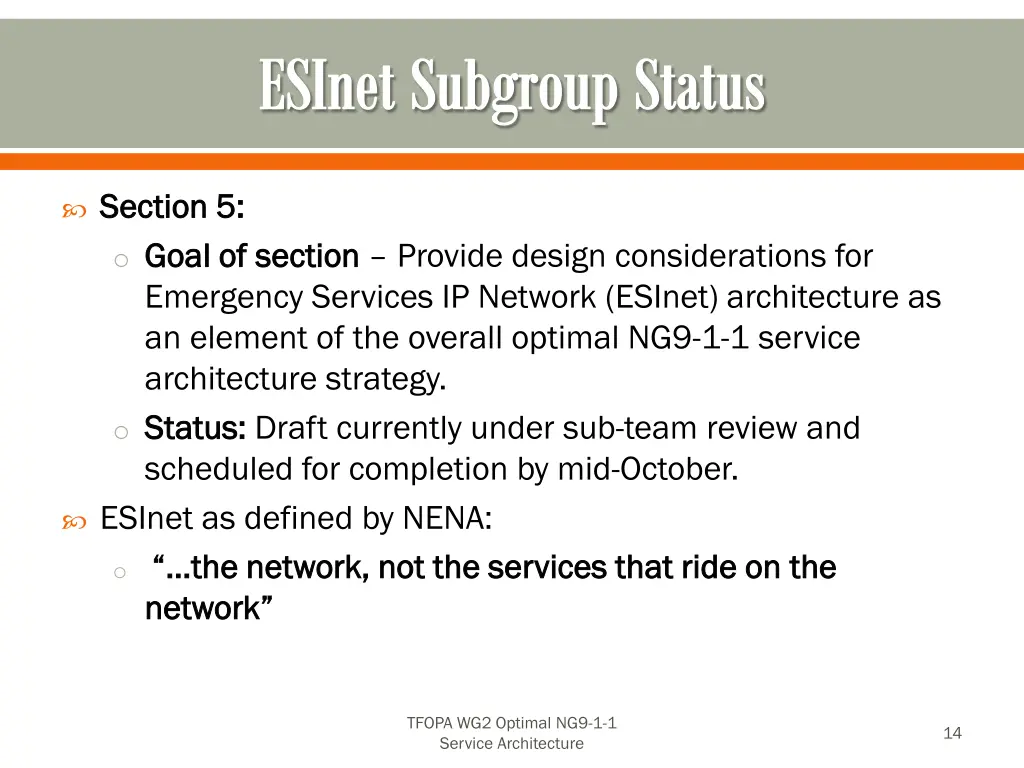 esinet subgroup status