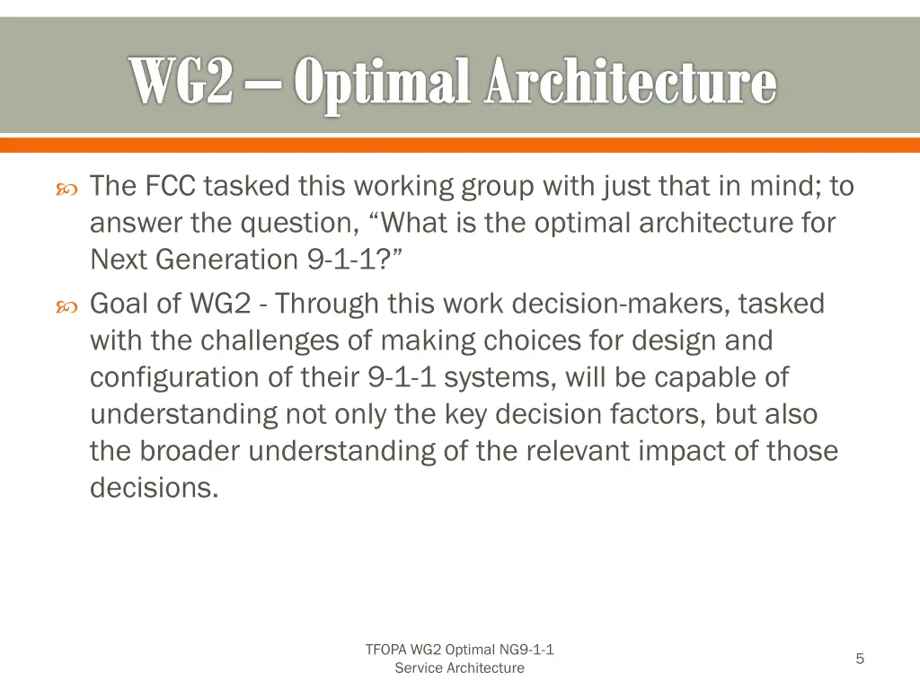 wg2 optimal architecture