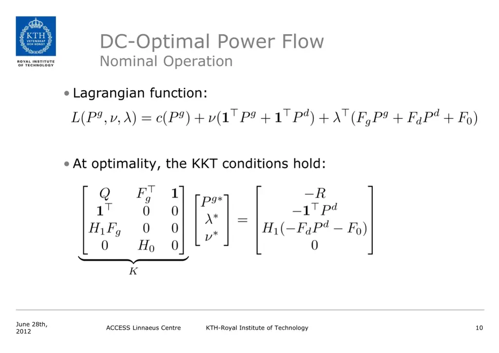 dc optimal power flow nominal operation