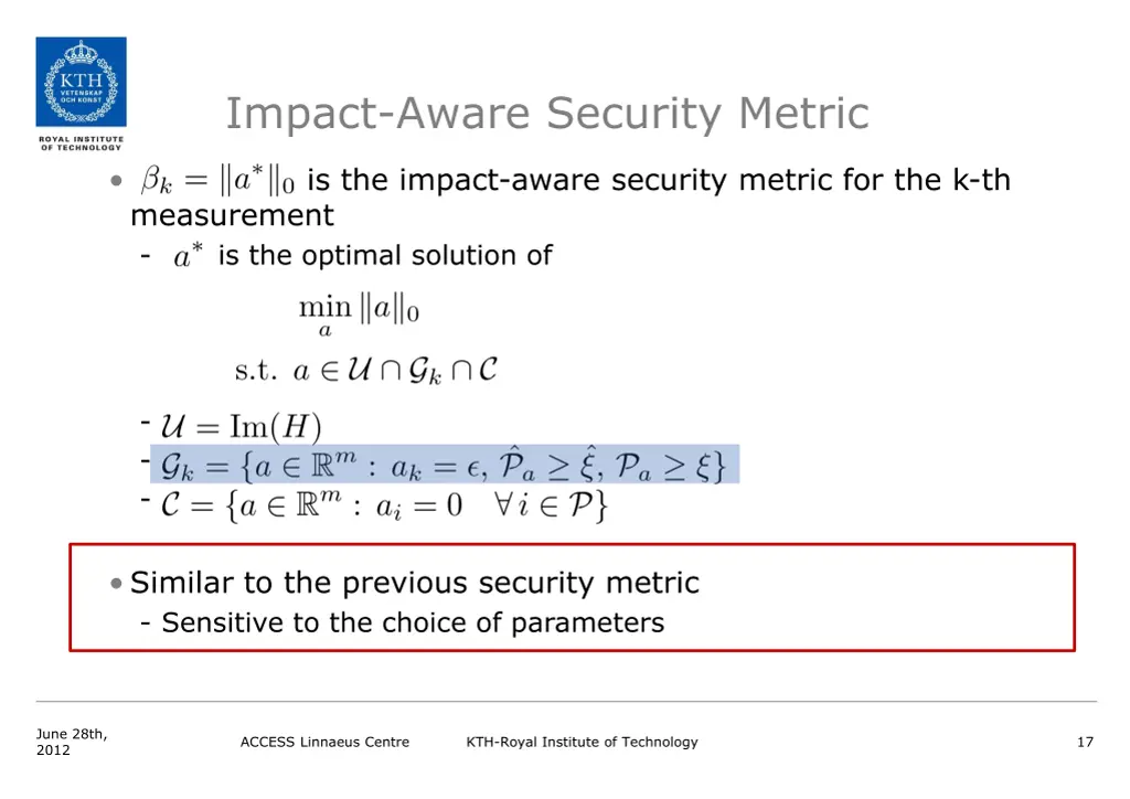 impact aware security metric