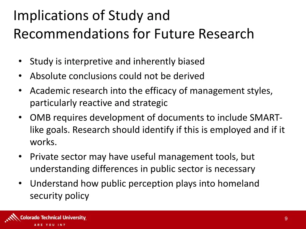 implications of study and recommendations