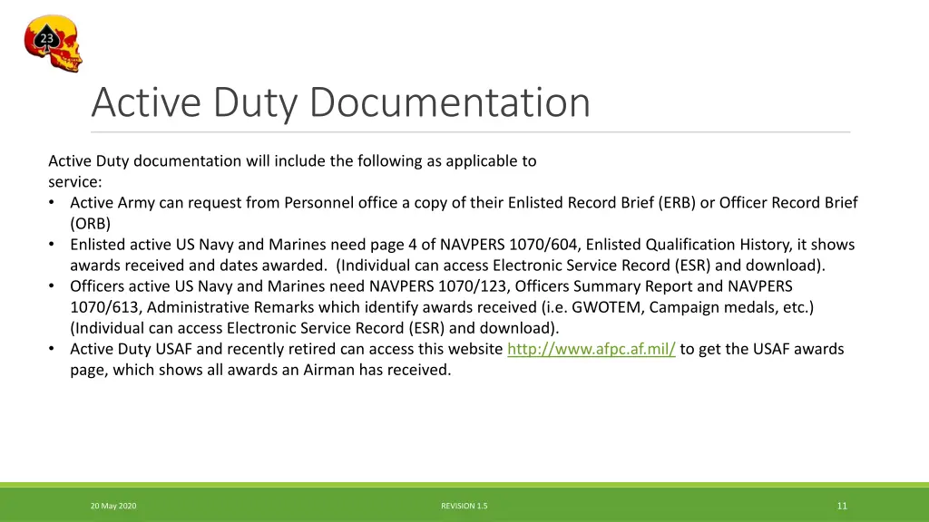 active duty documentation