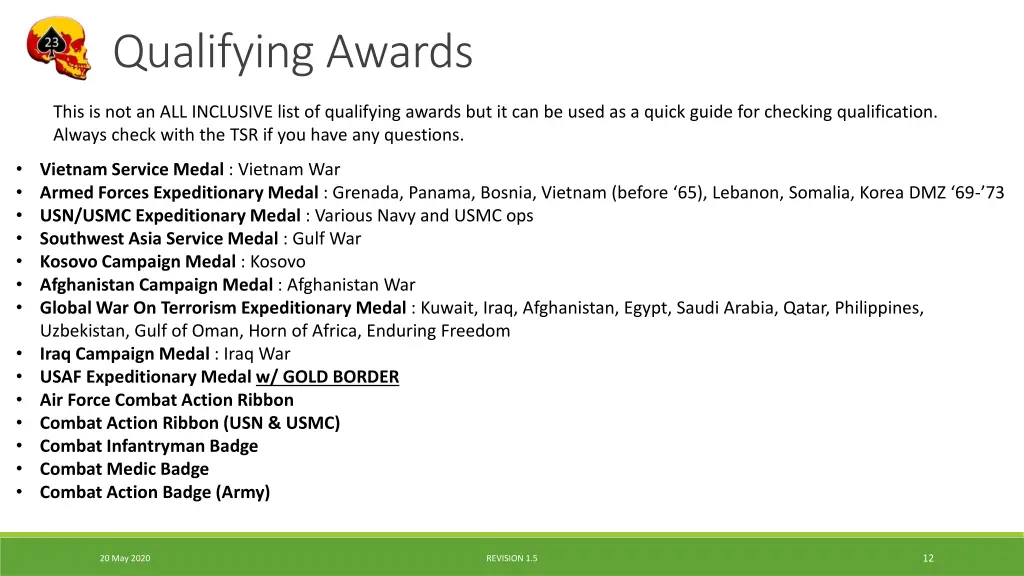 qualifying awards