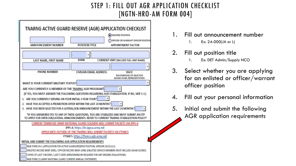 step 1 fill out agr application checklist ngtn