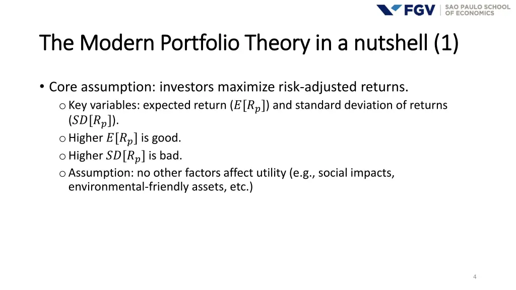 the modern portfolio theory in a nutshell