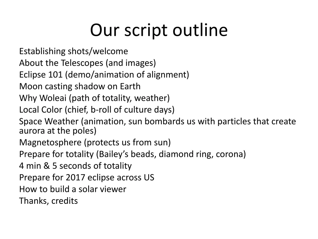 our script outline