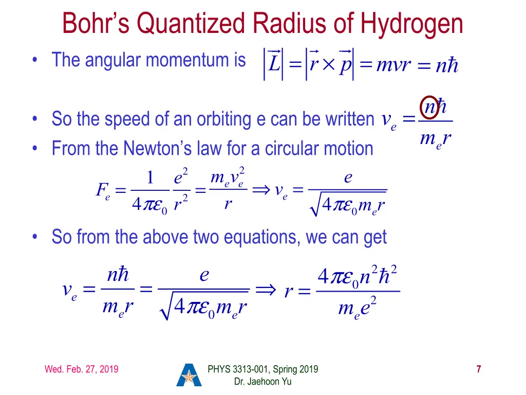 bohr s quantized radius of hydrogen the angular