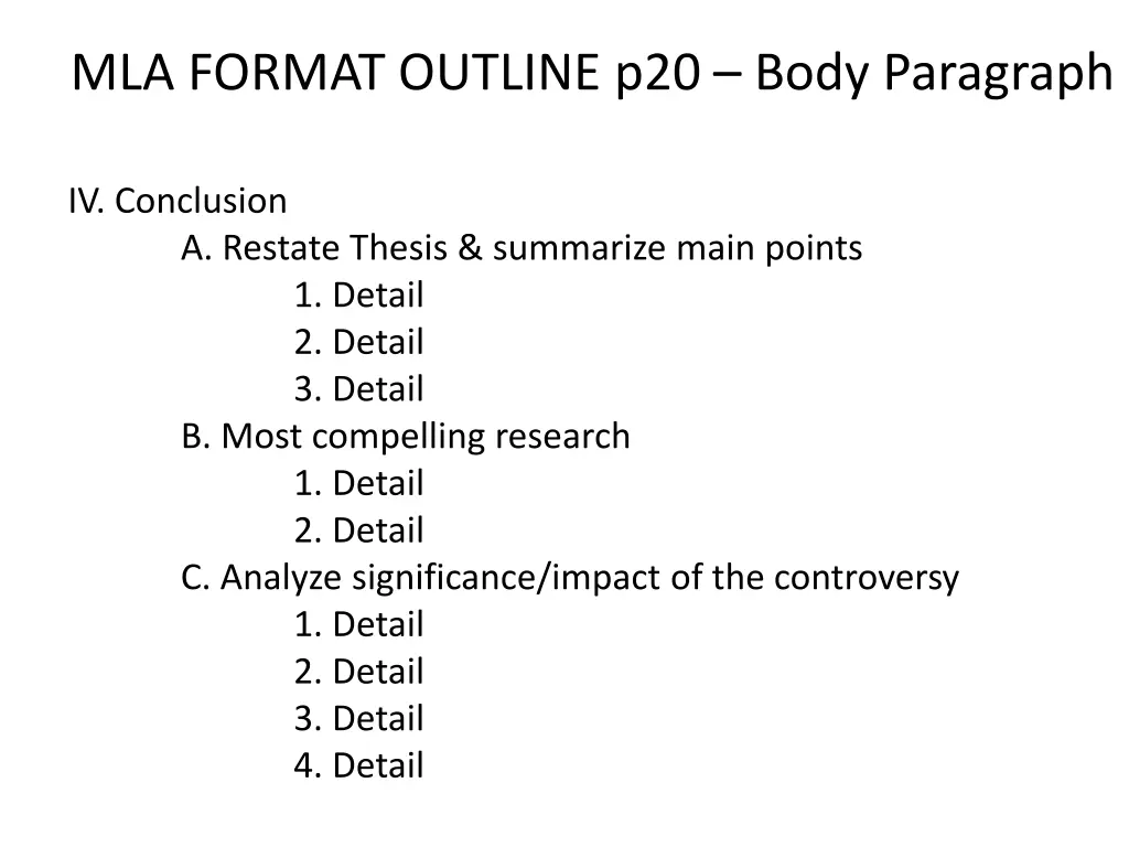 mla format outline p20 body paragraph 1