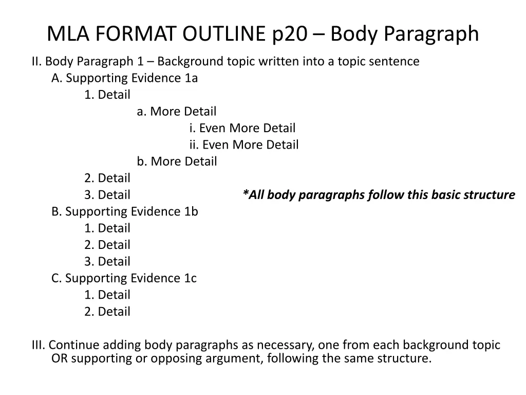 mla format outline p20 body paragraph