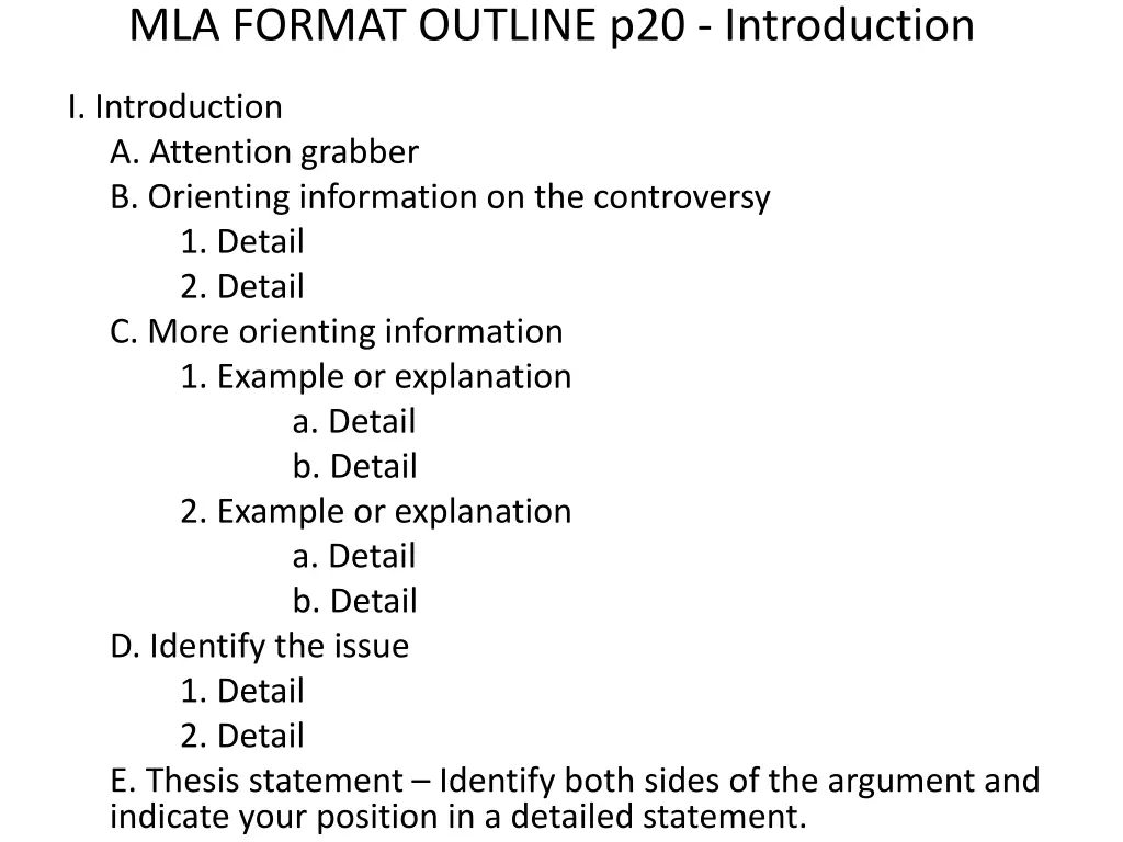 mla format outline p20 introduction