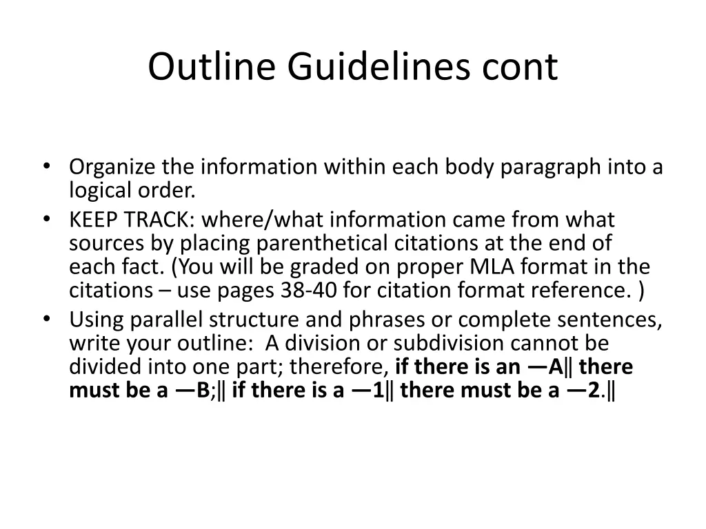 outline guidelines cont