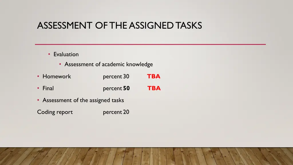 assessment of the assigned tasks