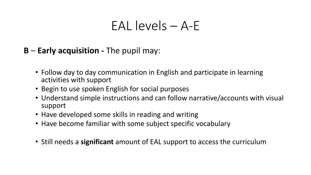 eal levels a e 1