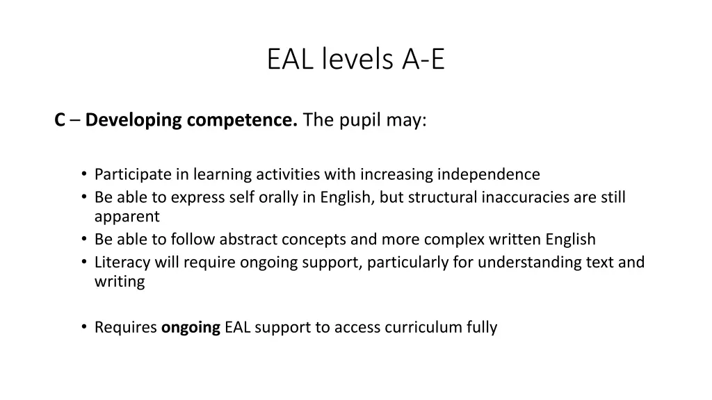 eal levels a e 2