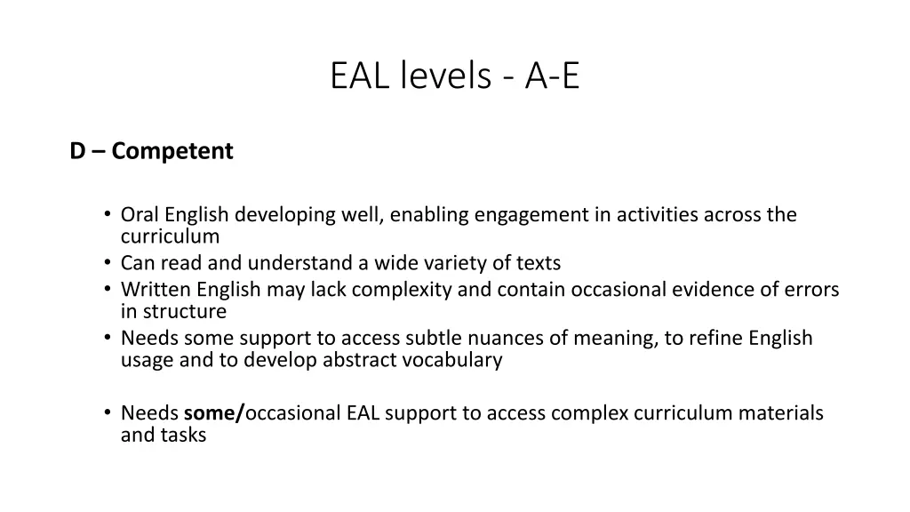 eal levels a e 3