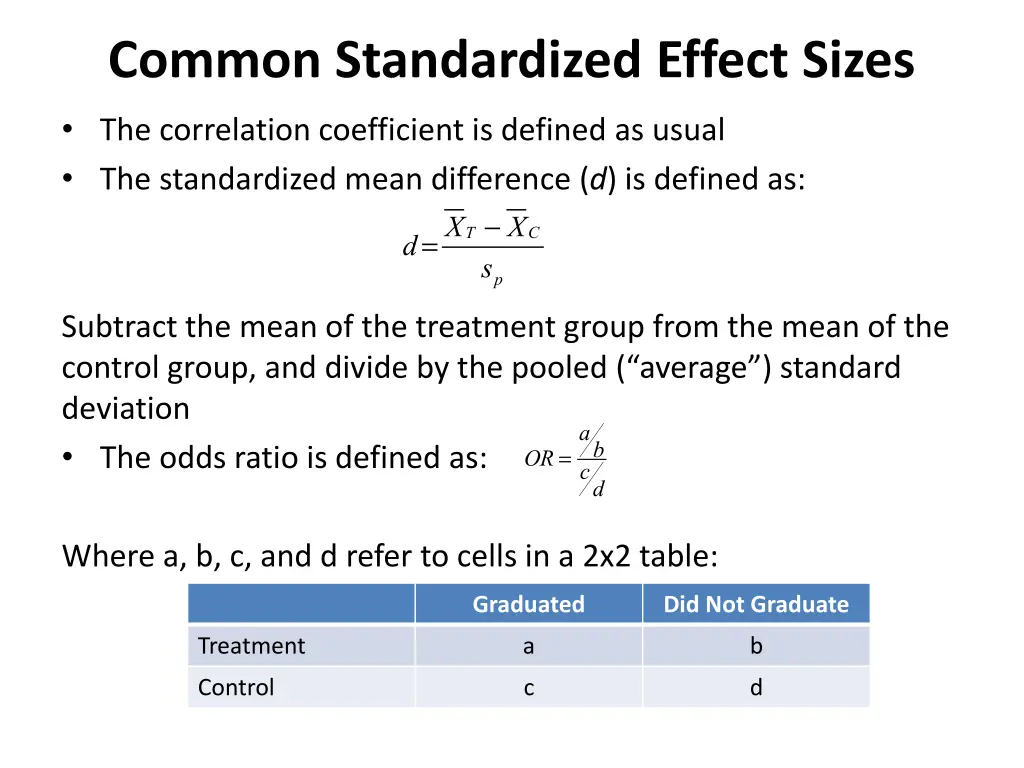 common standardized effect sizes