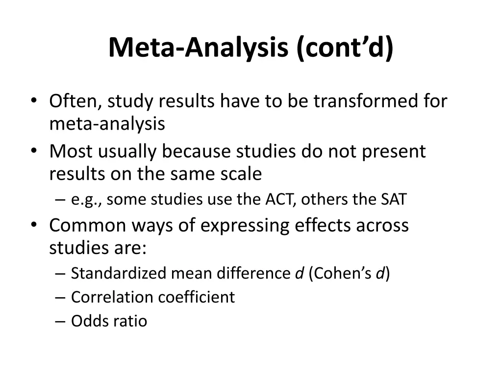 meta analysis cont d