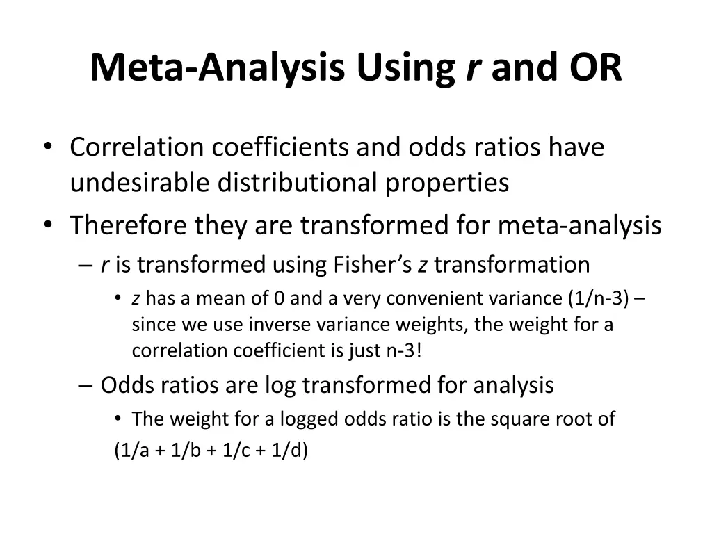 meta analysis using r and or