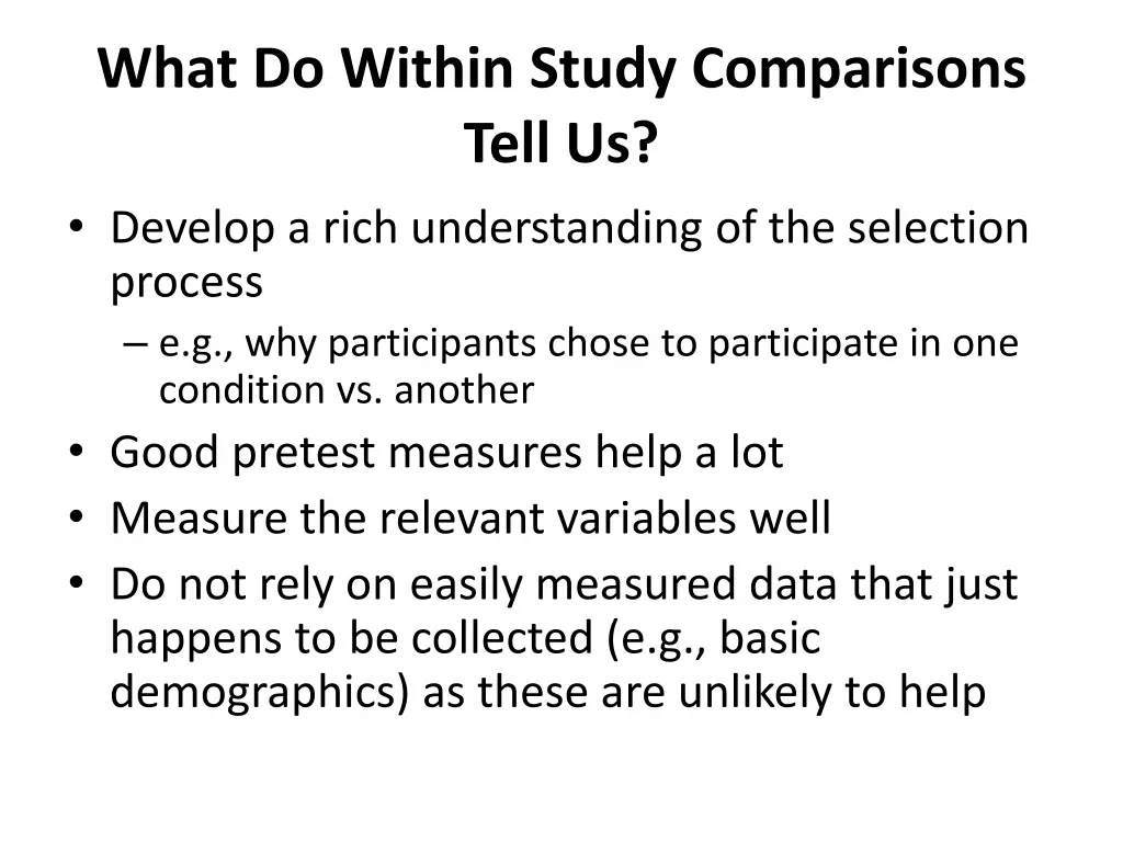 what do within study comparisons tell us develop